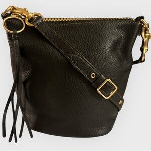 Coach Black Pebble Leather Shoulder Bag- gold/brass hardware